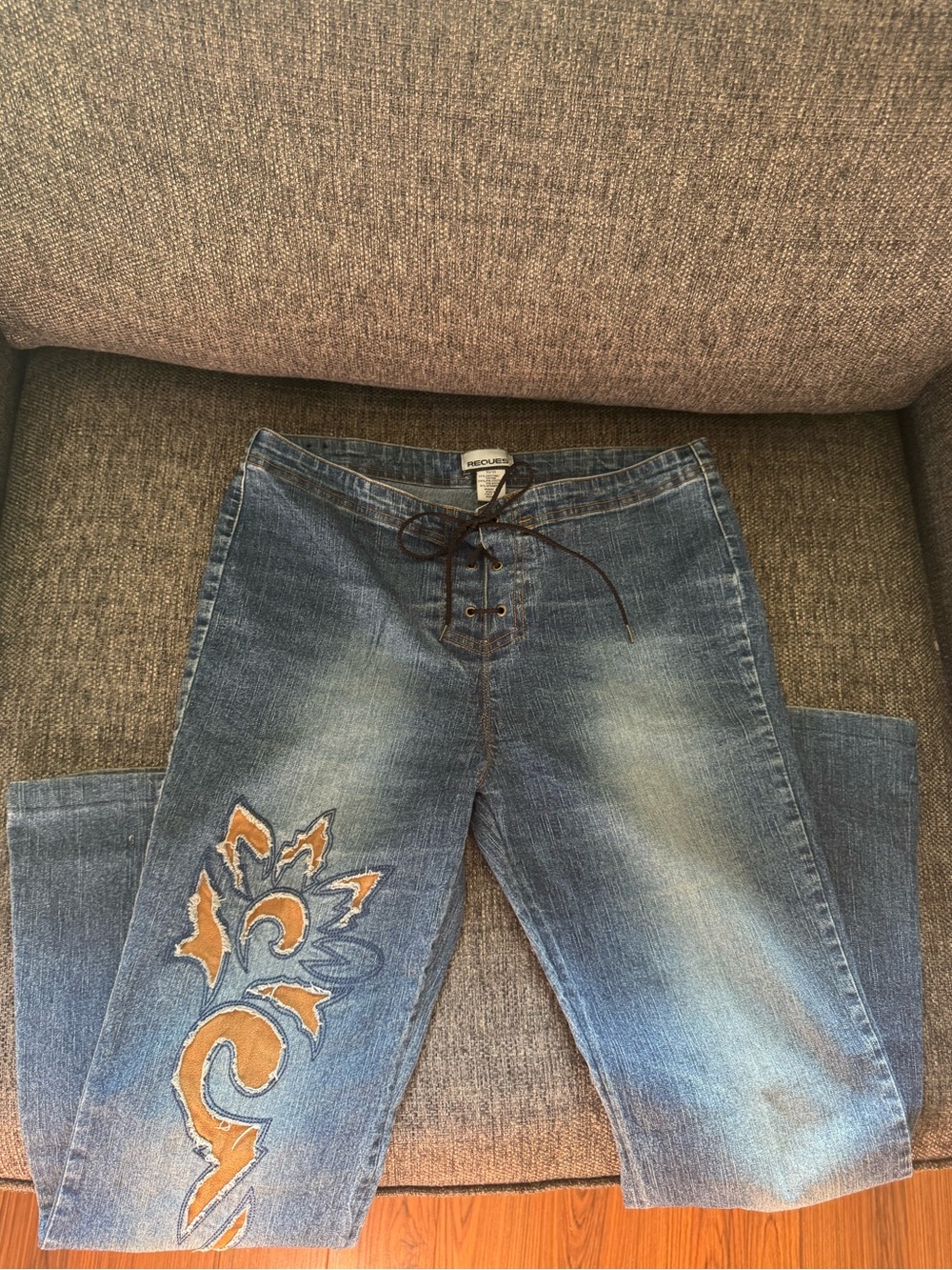 Y2K Request Lace Up Front Closure With Tribal Floral Graphic Applique On Leg